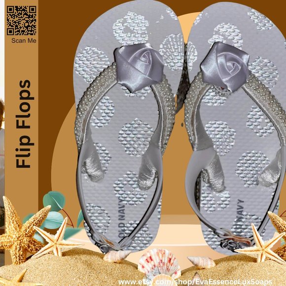 Child Flip Flops, Sliver Sea Shells, Childs Flip Flop Beach Sandal, Youth Shoes - Picture 6 of 16